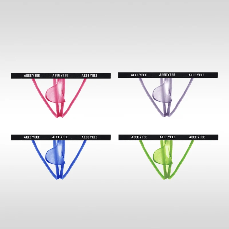 

2PCS Men's Underwear Thong Ultra-Thin Low-Rise Sexy Ice Silk U-Cut Breathable Double-Thong T-Pants High-Cut Openwork