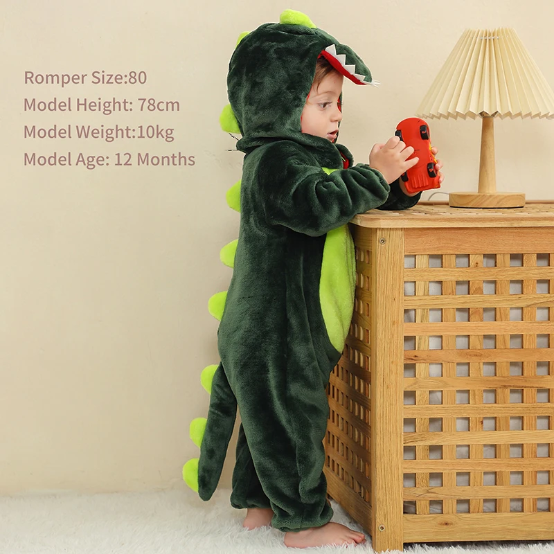 MICHLEY Kigurumi Dinosaur Baby Romper Todder Cartoon Animals Jumpsuit Clothes Infant Bodysuit Cosplay For Boy Girl Kid Halloween