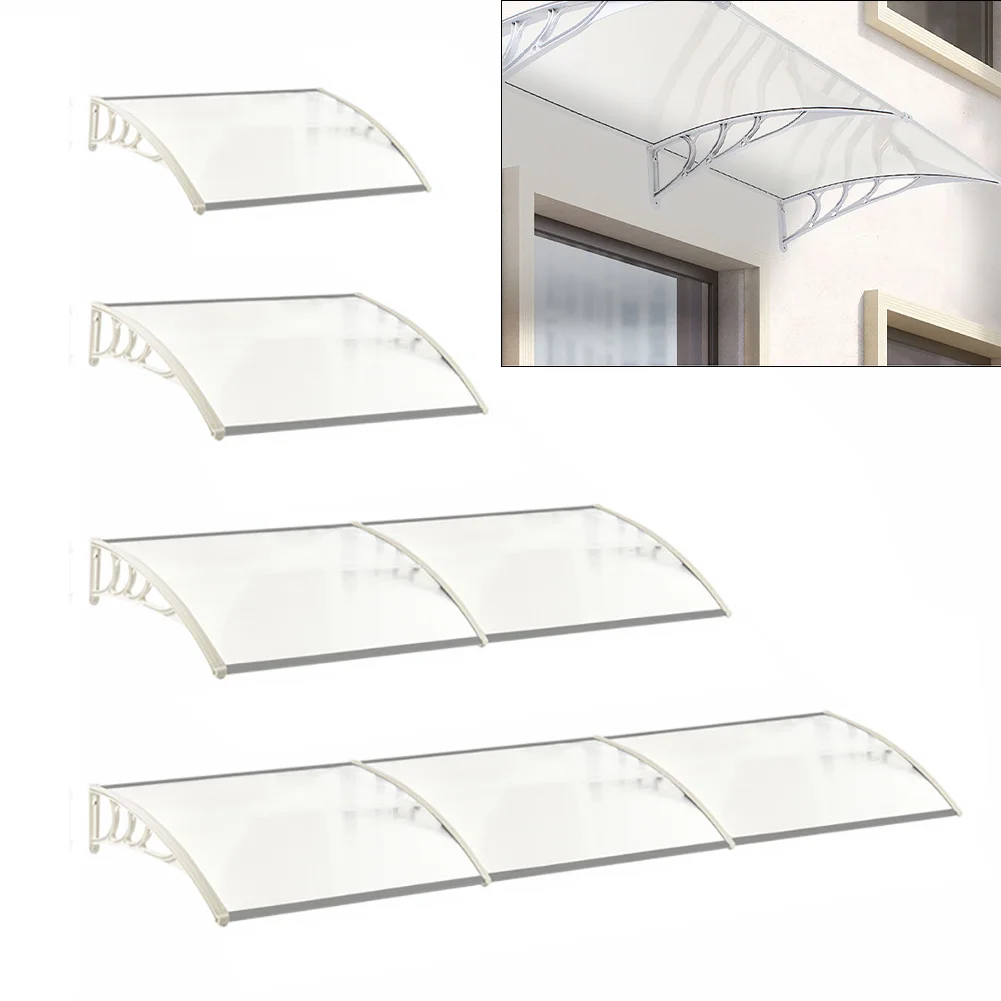 Door Canopy Awning Window Rain Snow Shelter Curved Sheet, White 150CM/270CM