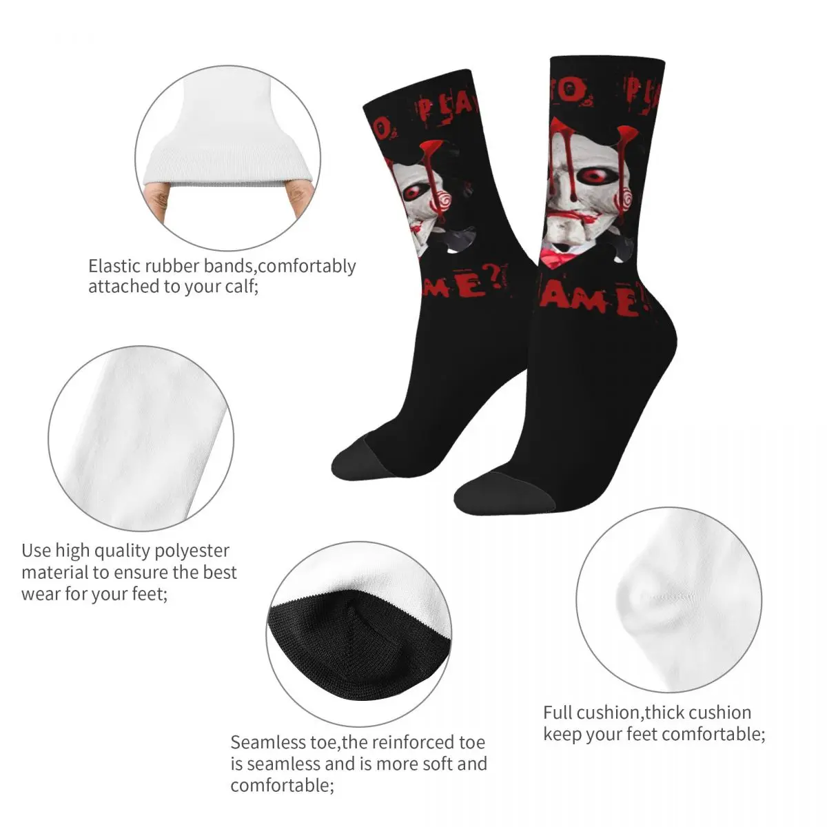 Hip Hop Retro Jigsaw Billy The Puppet Crazy Men\'s Socks Unisex Saw Horror Film Harajuku Pattern Printed Crew Sock Boys Gift