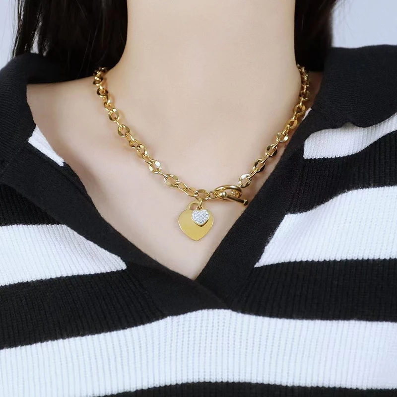 EILIECK 316L Edelstahl Herz-Liebesanhänger Halskette für Damen, trendige Gold- und Silberfarbe, wasserdichte Halskette, Schmuckgeschenk – Detail 10