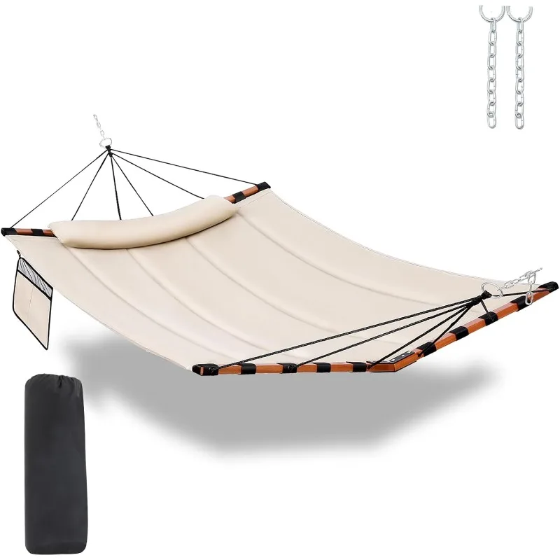 12FT 2 Person Hammock Large Hammock 450LB Capacity with V Shaped Hardwood Spreader Bar & Nylon Rope for Outside, Patio, Garden