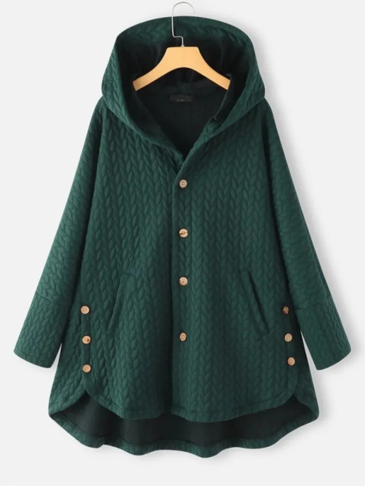 Autumn Winter Woman's Casual Cardigan Coat Fashion Solid Color Hooded Hood Single-row Buckle Cotton-padded Ladies Warm Coats