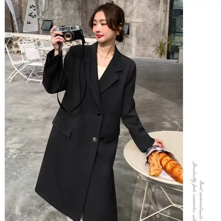 2025 primavera e outono versão coreana de terno longo jaqueta para terno casual feminino temperamento solto sobre o joelho casaco corta-vento