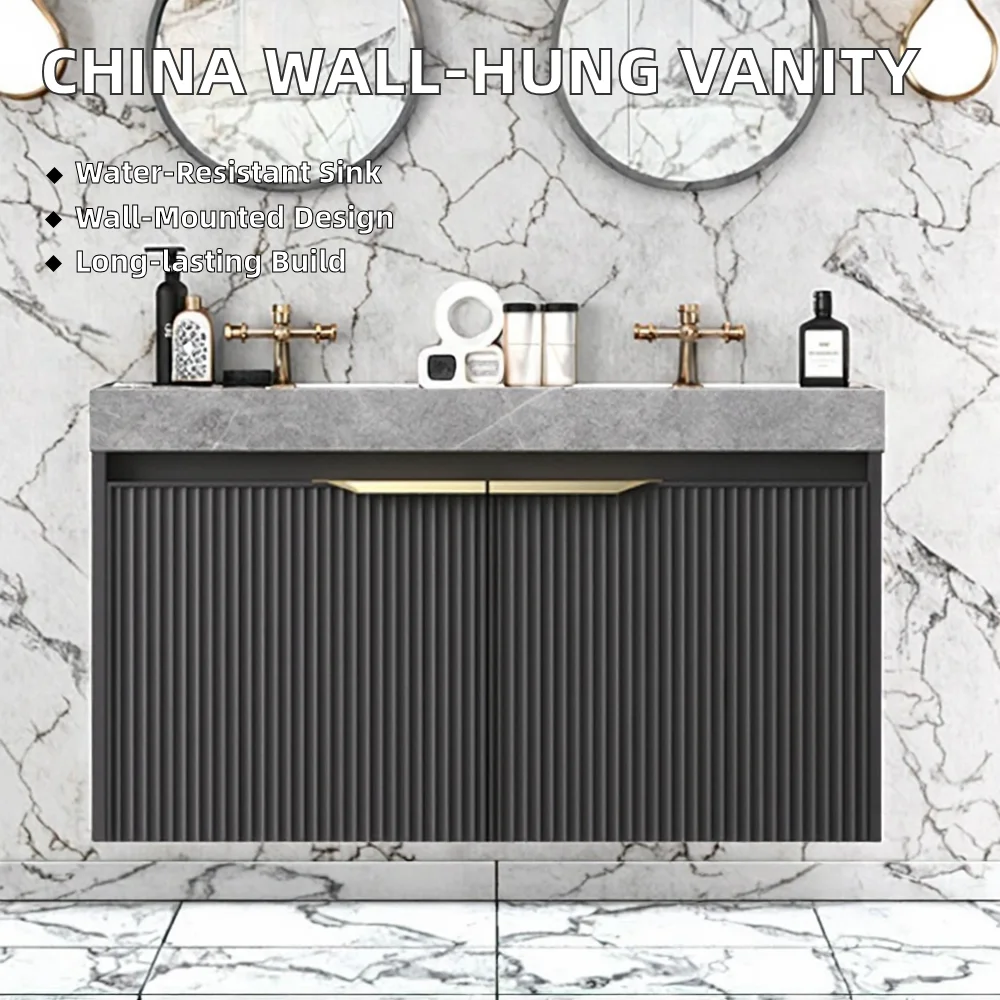 Contemporary Solid Wood Wall Mounted Vanity Bathroom Cabinets with Elegant Round Basin and Mirror Customizable
