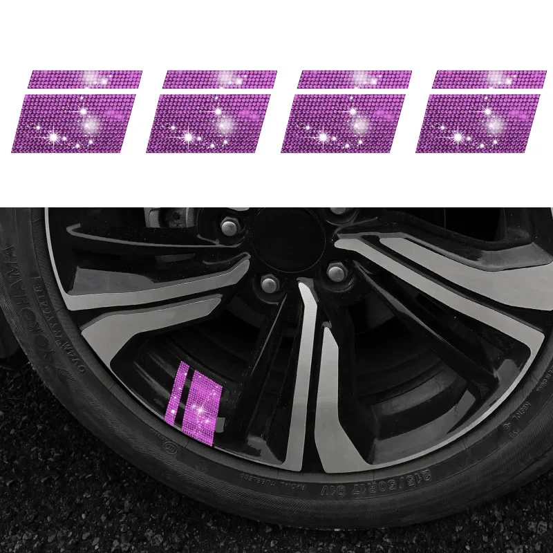 4Pcs Rhinestone Diamond Reflective Car Wheel Rim Stickers Mark Stripe Racing Wheel Hub Decals for Size 18