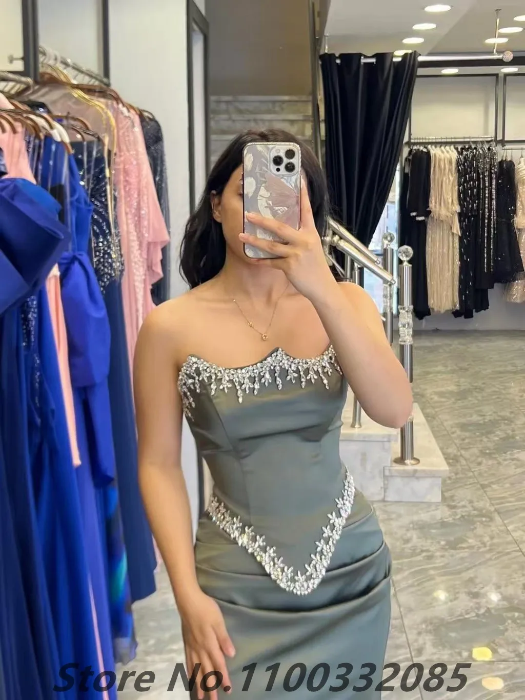 Eightale personalizzato splendido abito da sera verde sirena in rilievo lungo di lusso 2025 senza spalline in rilievo avvolgente abito da festa formale da donna