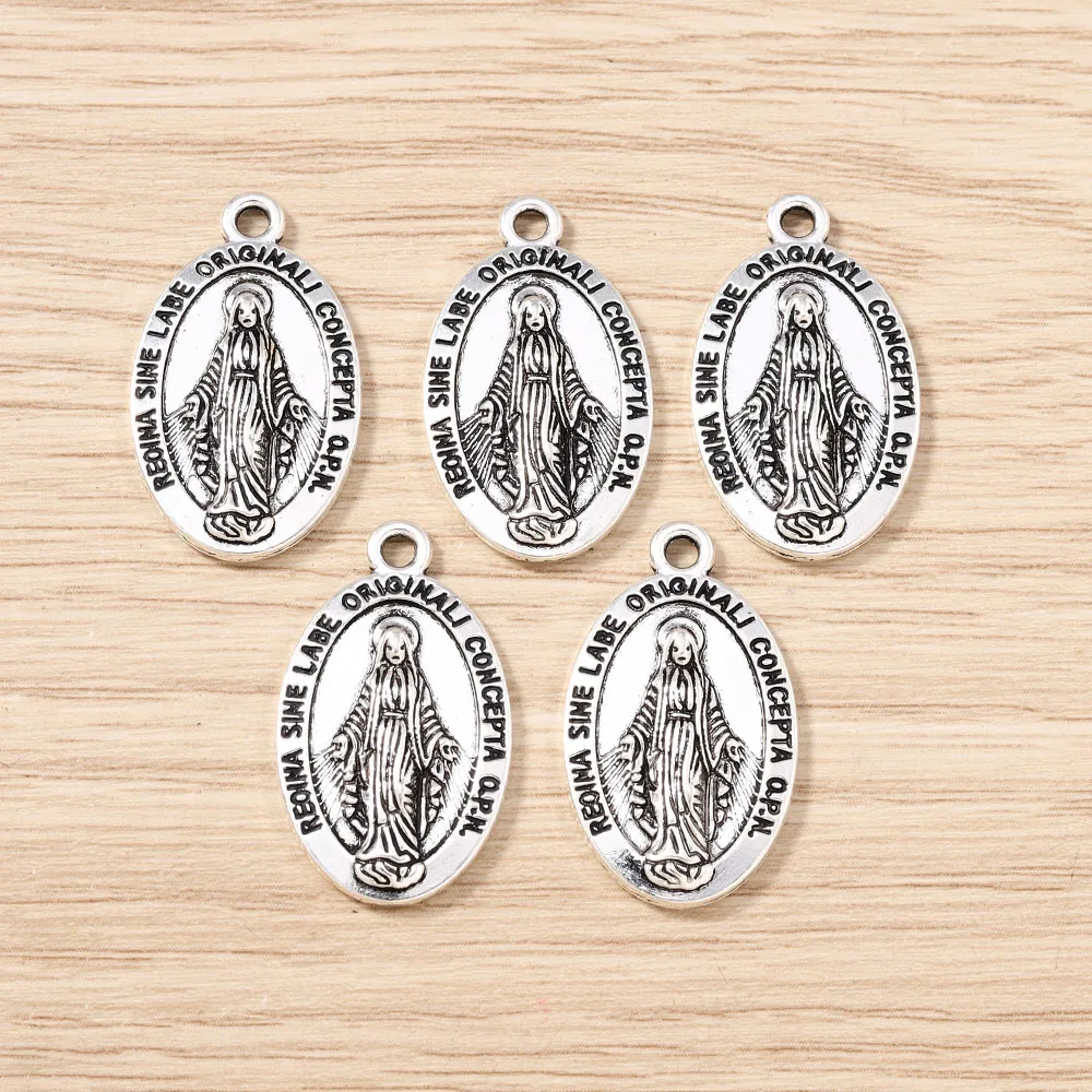 Tusember 10 Stück Legierung Antik Silberfarben Jungfrau Maria Anhänger für Ohrringe Halsketten DIY Schmuckherstellung Handgefertigte Accessoires – Detail 8