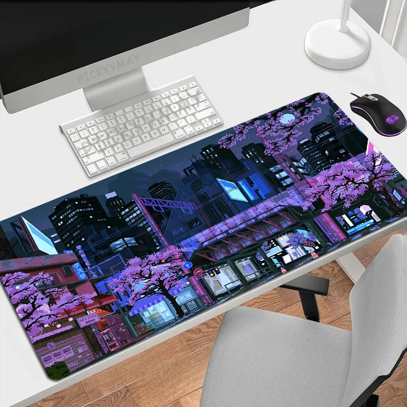 

Pixel Mouse Pad Japanese Street Large Gamer Mousepad Keyboard Mat XXXL Mouse Mats 31.4x11.8in Rubber Desk Pad Design Desk Rug