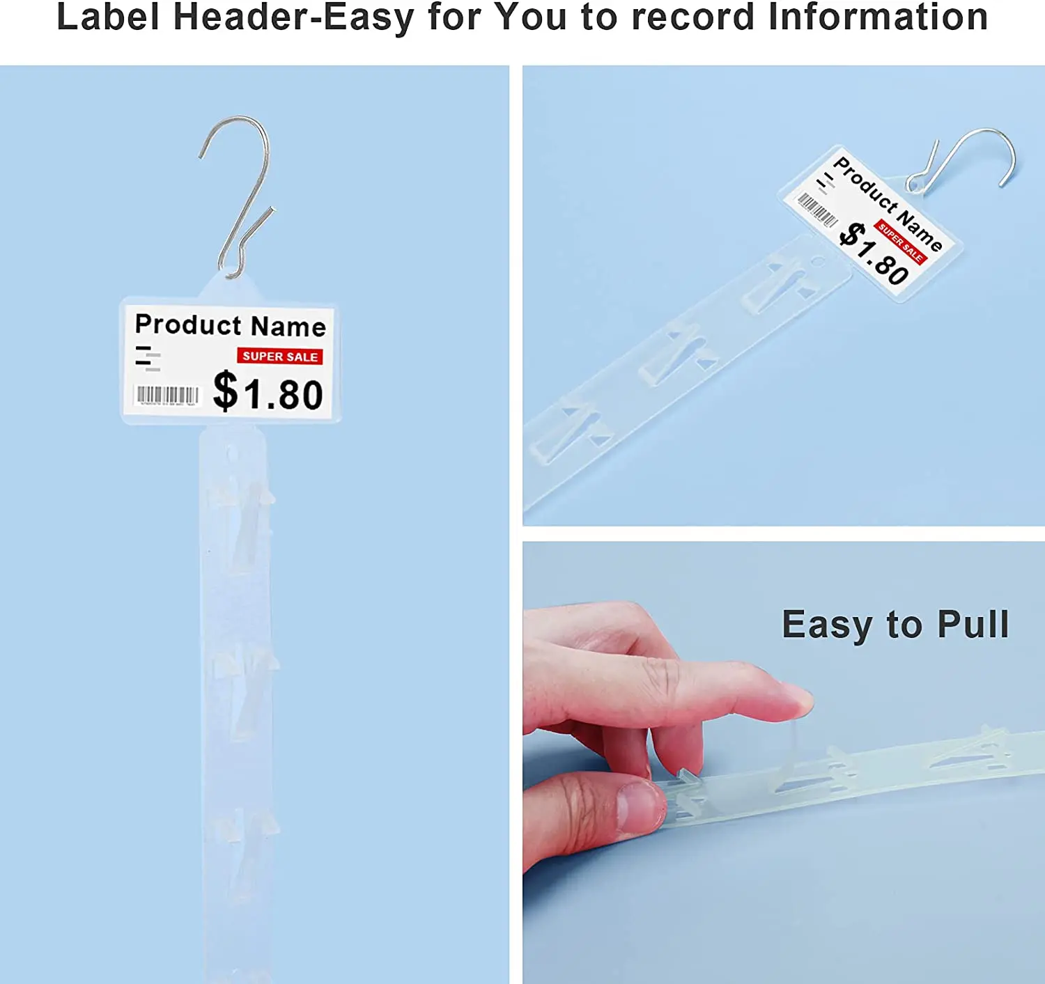 10Pcs Station Strips Hanging Display Strips with Hooks Merchandise Display Clip on Strip with Label Header for Retail Store