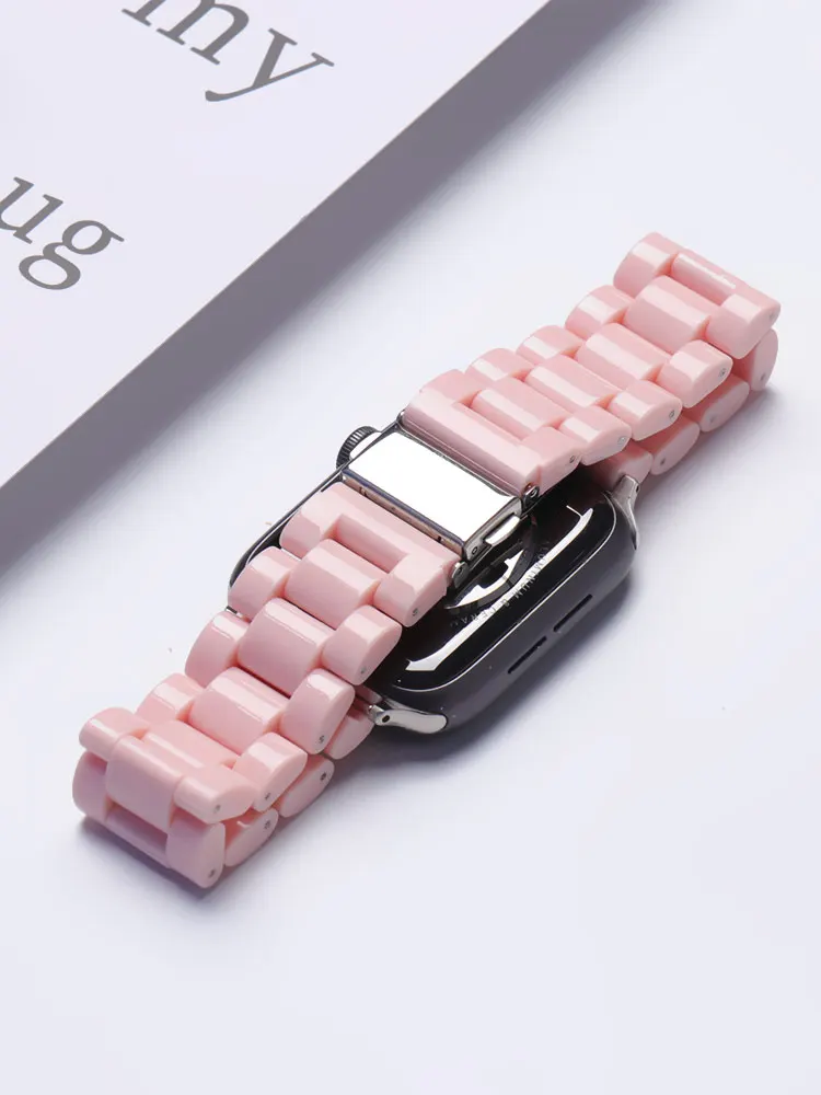 Resin Watch strap for apple watch 40mm band 42 38mm correa candy steel iwatch series 10 8 7 6 SE 5 4 40mm 41MM 45MM Ultra 2 49MM