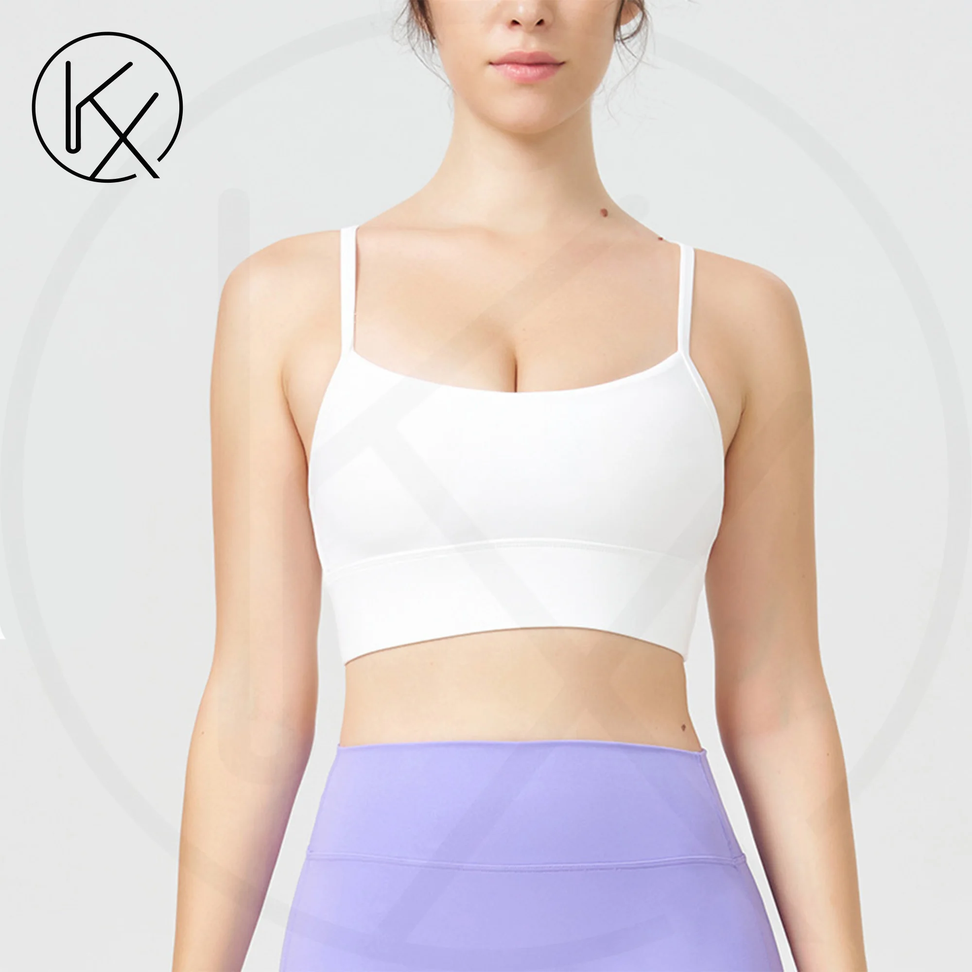

kaixiggmm Nylon Solid Color Y-shaped Line Women's Fitness Sports Bra Top Soft Tight Training Slow Running Yoga Underwear