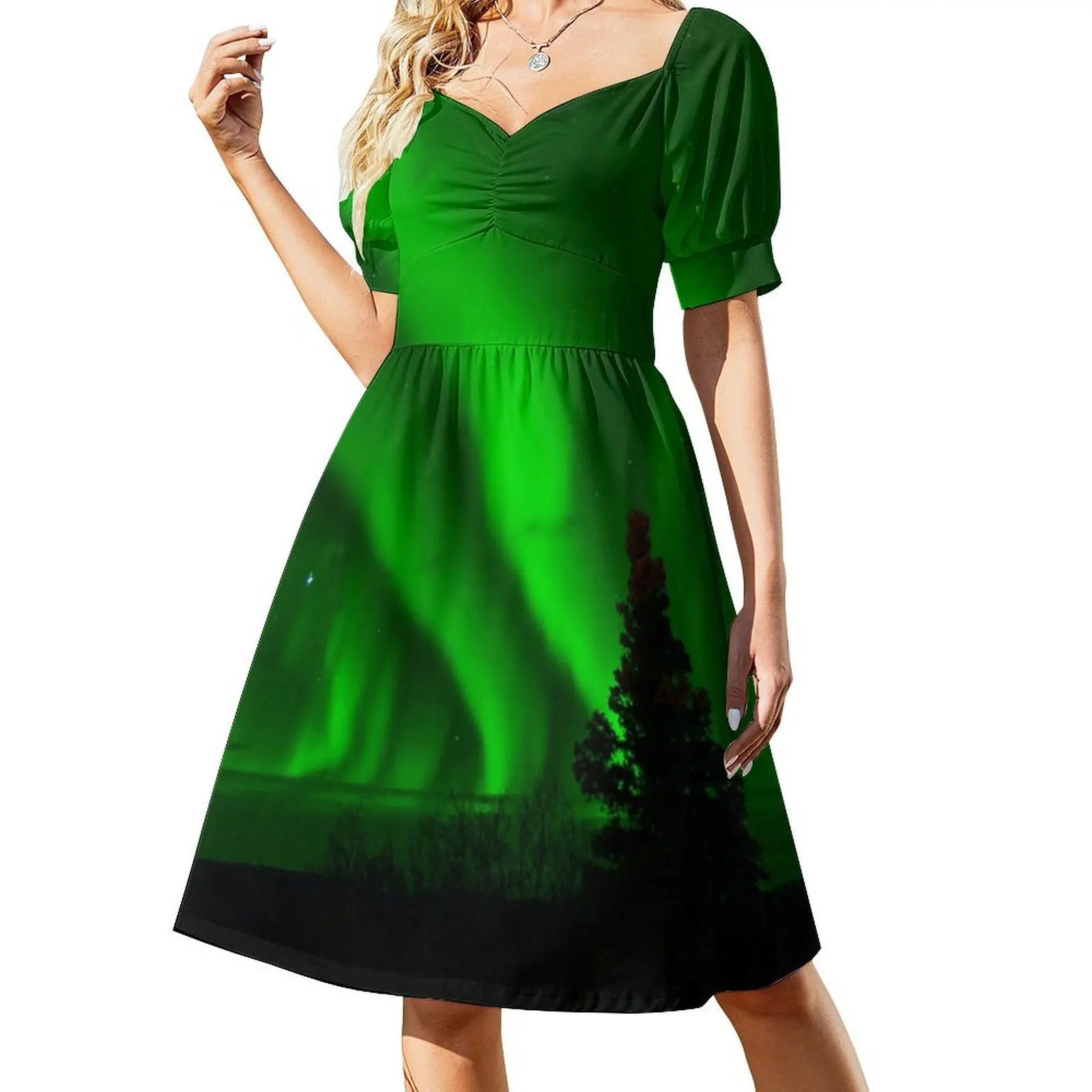 فستان أورورا بورياليس المثير للإجازات للنساء على الشاطئ وحفلات أعياد الميلاد فستان قصير أورورا بورياليس سكاي داون ملابس نسائية