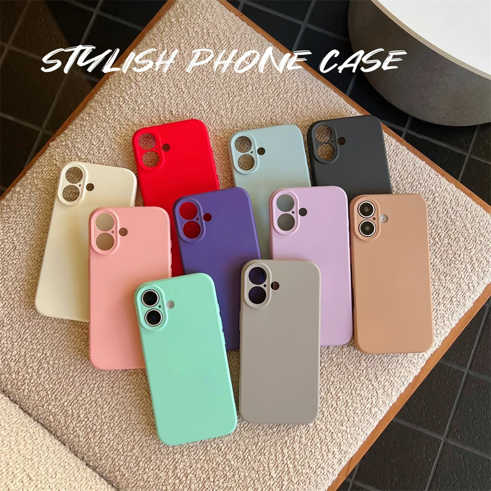 Fashion Solid Color Liquid Silicone Case for iPhone 16 Pro Max 15 14 13 12 11 XR 8Plus 7 SE Soft Lining Funda 16 Plus 14Plus