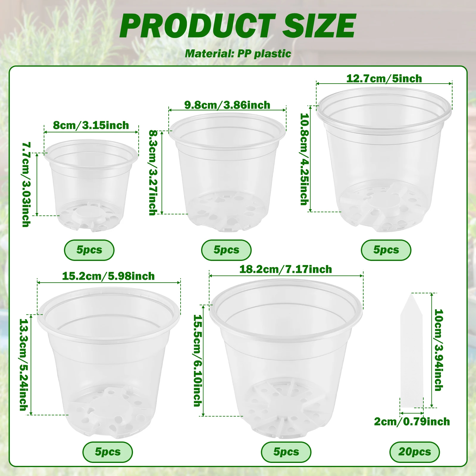 25 Stück Transparente Pflanzentöpfe aus Kunststoff mit Etiketten und Drainagelöchern für Orchideen, Garten, Samen, Blumen und Pflanzenwachstum – Detail 1