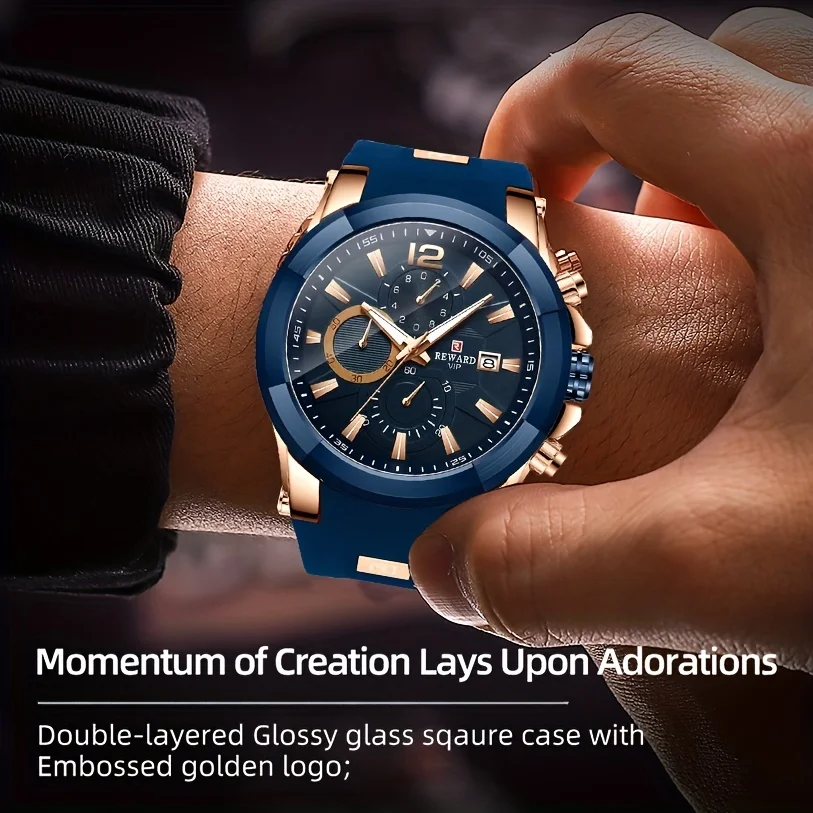 2023 New REWARD Mens Watches Blue Waterproof Top Brand Luxury Chronograph Sport Watch Quartz Men Wristwatch Relogio Masculino