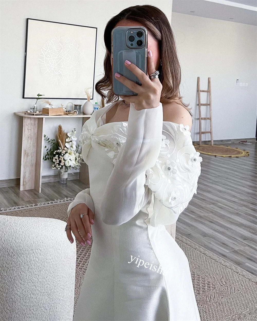 Customized Jiayigong Evening Jersey Flower Beading Draped Birthday A-line Off-the-shoulder Bespoke Occasion Gown Long Dresses