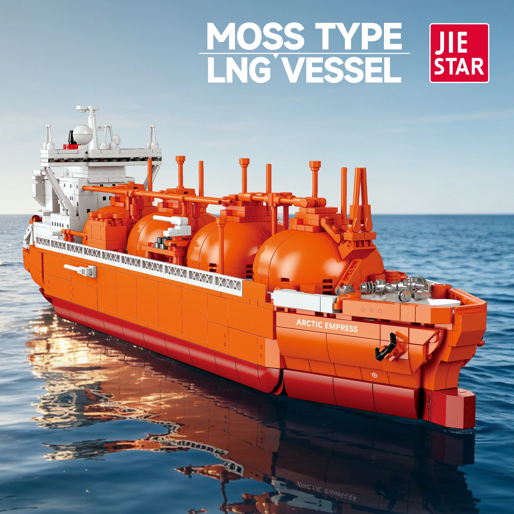 JIESTAR MOSS‑TYPE LNG Vessel Building Blocks Arctic Empress LNG Carrier Ship Model MOC Collectible DIY Toy For Adults 1342Pcs