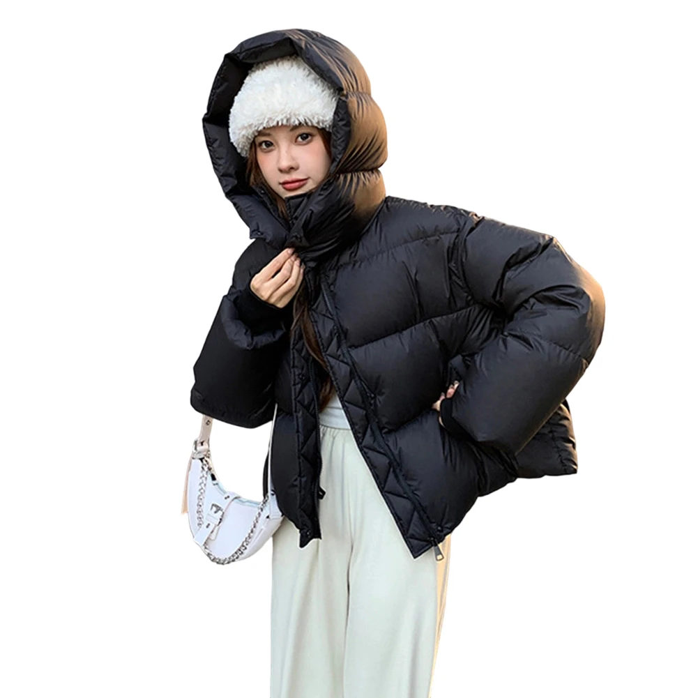 

Casual Women Hooded Short Parkas Coat Jacket with Long Sleeves and Zipper Closure Loose Fit Outerwear for Autumn and Winter Wear
