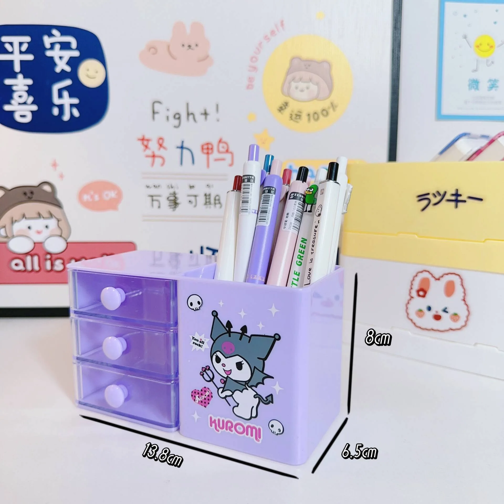 Anime Sanrio Desktop Cinnamoroll Kuromi Desk Office Supplies Container Pen Holder Pencil Cup Pot Makeup Brush Holder Mini Box