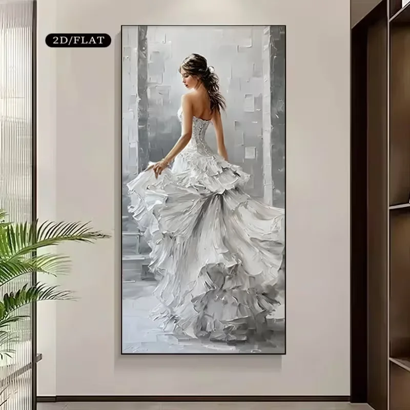 2D Flat, 2D Flat, A Large 2D/FLAT Unframed Canvas Painting Depicting a Woman in a Luxurious White Wedding Dress, Measuring 27.56