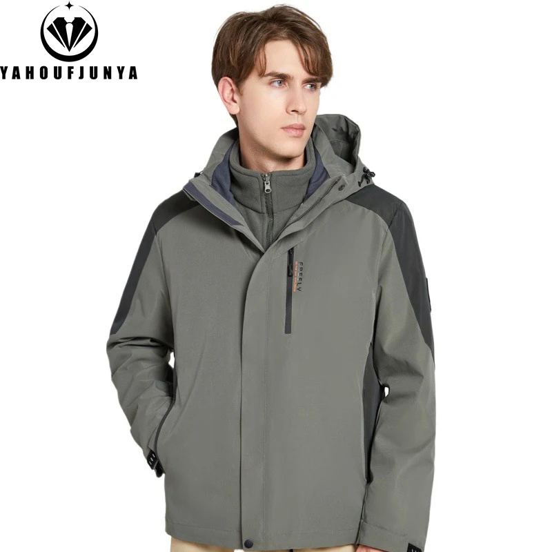 

Autumn Winter Men Windbreak Plus Thick Warm Hooded Jacket Men Hiking Triple Outdoor Travel Camping Comfortable Jacket Coat Male