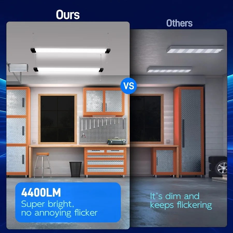 5000K LED Shop Light Linkable 4FT Daylight 42W LED Ceiling Lights for Garages Workshops Basements Hanging or FlushMount Power C