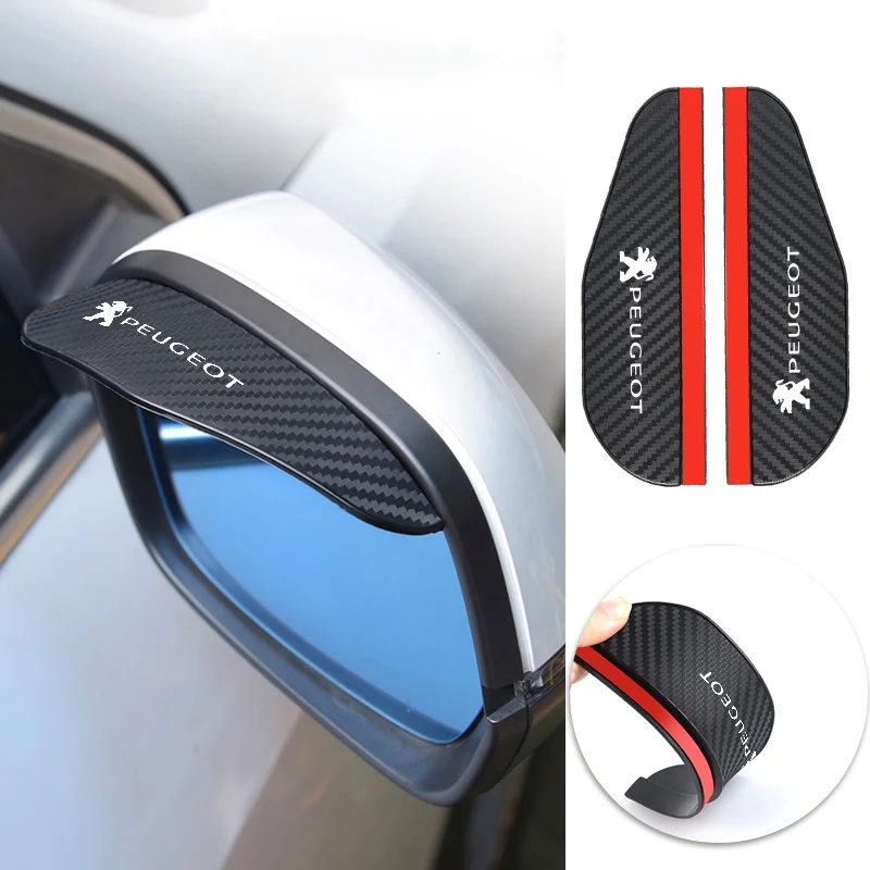 2PC Car Rearview Mirror Rain Eyebrow Carbon Fiber For Peugeot 408 4008 308 3008 Rifter 5008 508 2008 208 RCZ 407 108 Accessories