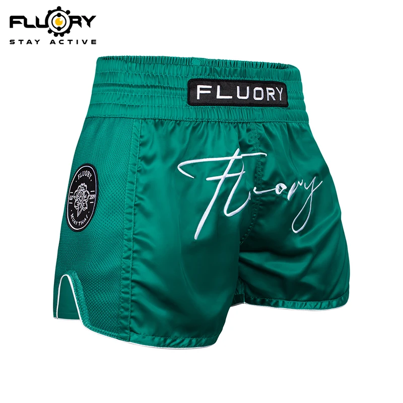 FLUORY Muay Thai Shorts Men's and Women's Mesh Splicing Breathable Fabric Fighting Gym MMA Training Shorts, Boxing Shorts