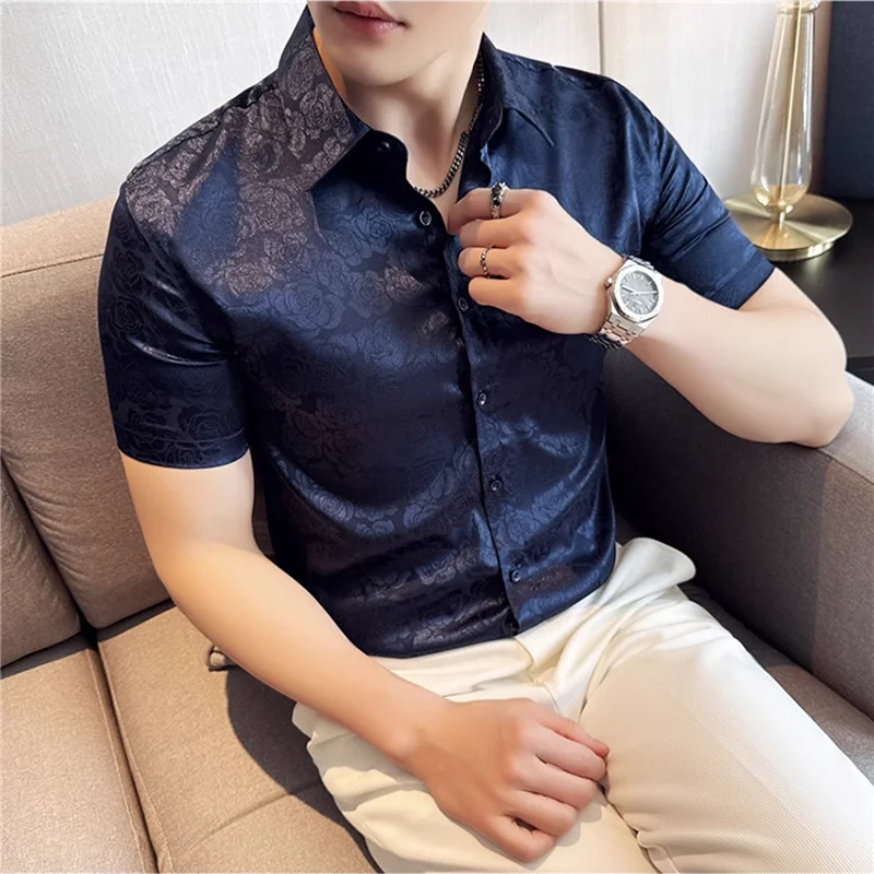 Summer New Print Short Sleeve Shirts High Quality Luxury Fashion Men Slim Business Casual Versatiles Shirt Men's Clothing 4XL-M