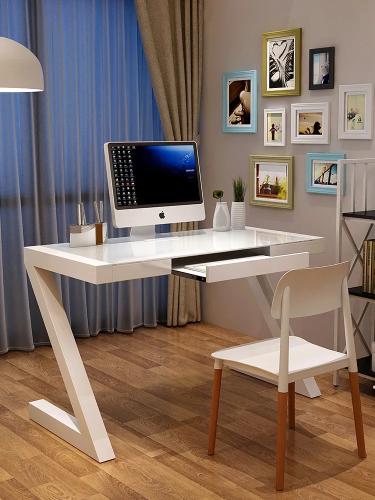 High-end Simple modern laptop desk tempered glass desktop computer desk home bedroom desk storage with drawer