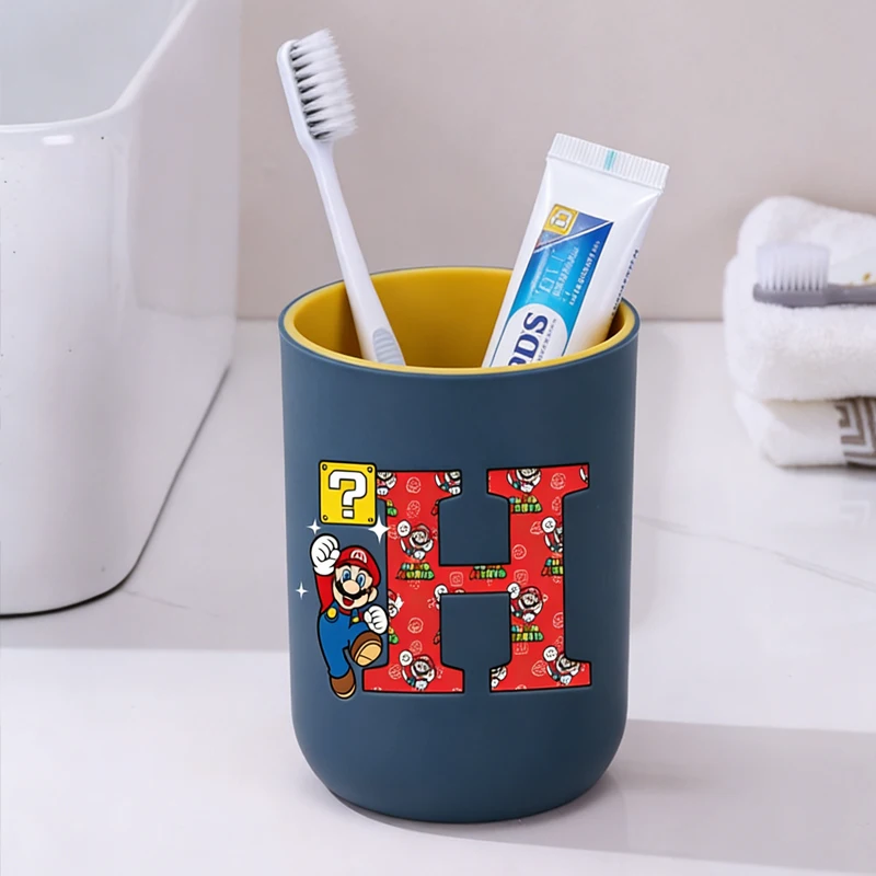 

Детская чашка для зубных щеток Game Super Marios с мультяшными буквами A-Z, для мальчиков и девочек, стакан для полоскания рта, держатель для зубных щеток в ванную комнату ​