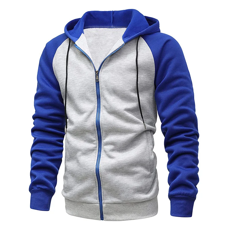 

Autumn and winter new jacket color blocked zipper sweater with fleece men's hooded sweatshirt casual top