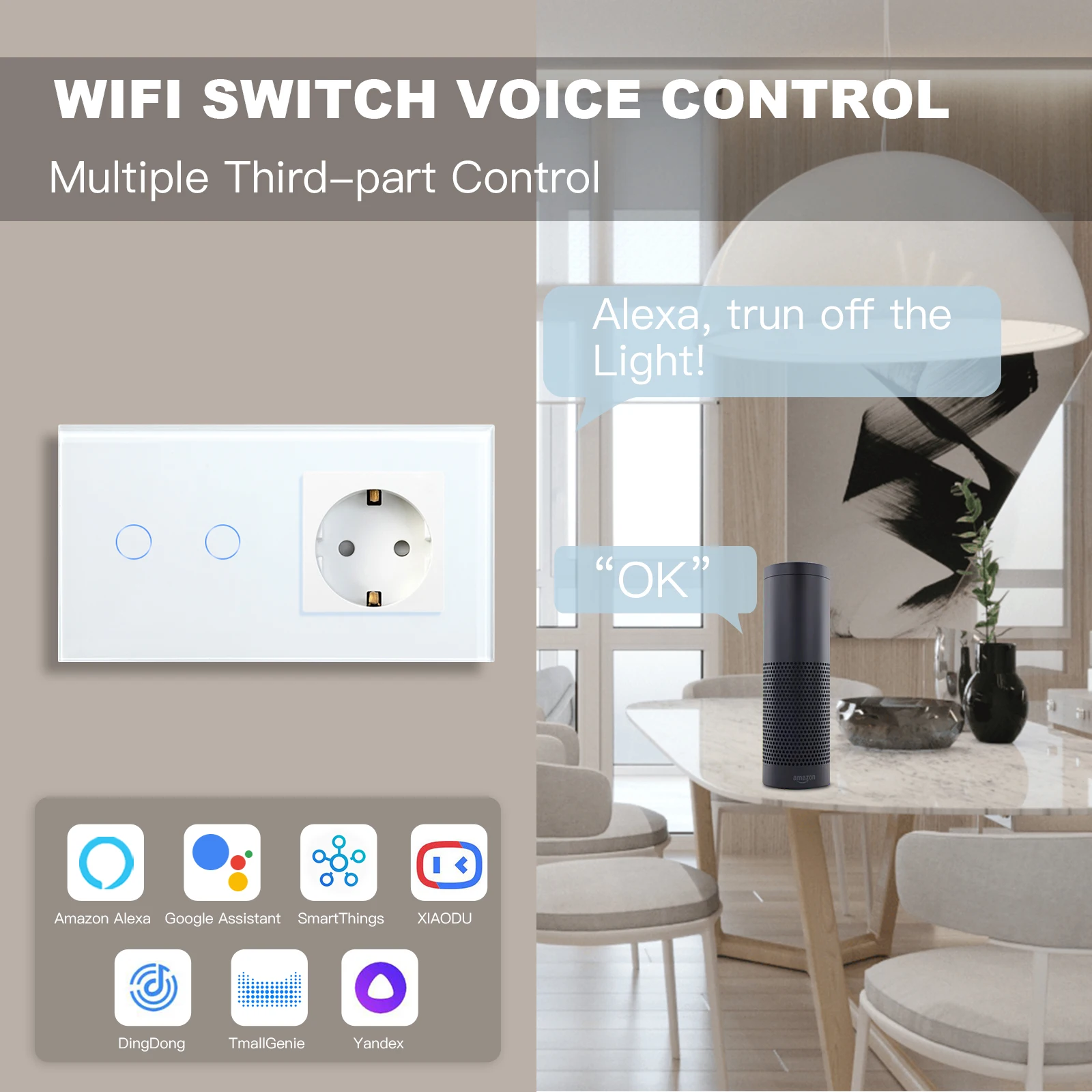 Interruttori tattili a parete Wifi BSEED con presa EU senza WIFI 1/2/3Gang 1/2/3 vie Smart Google Alexa Light switch controllo App