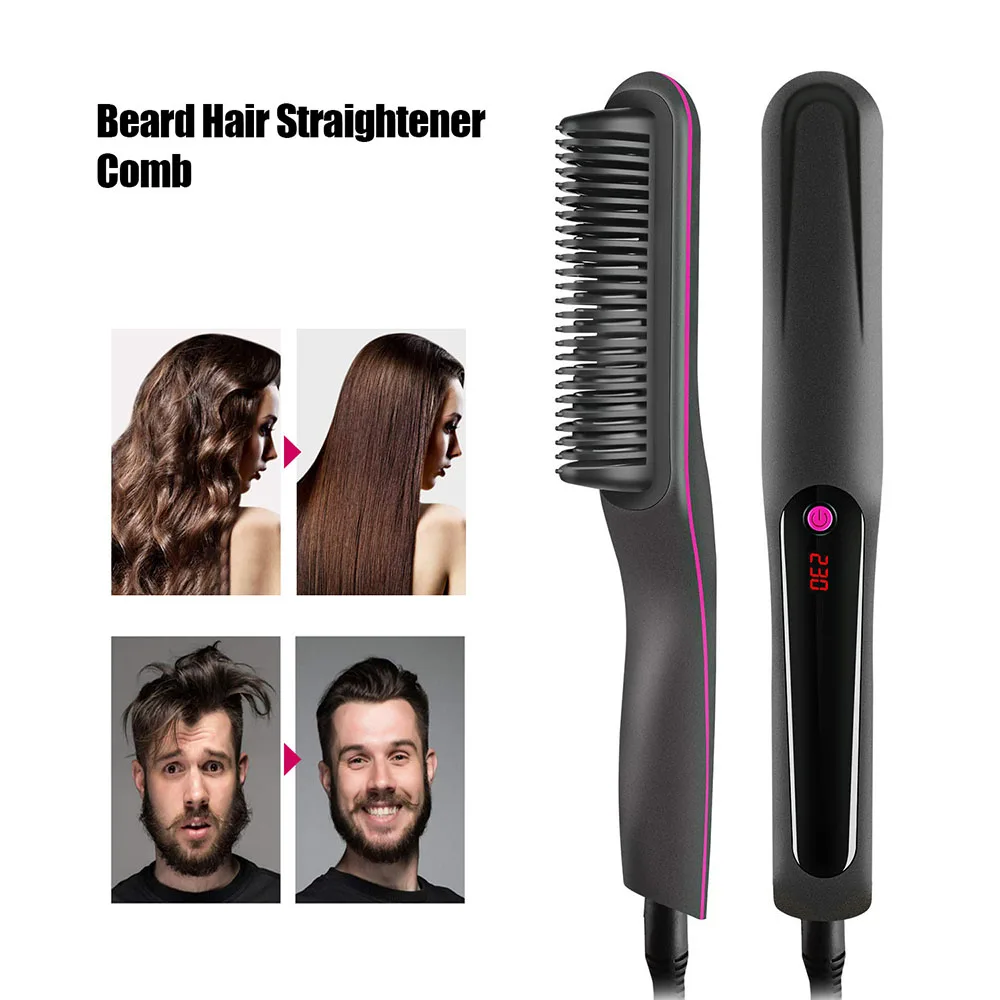 Ioned ไฟฟ้าผมตรงหวี Anti-Scald สำหรับชายเคราและผู้หญิงโค้งฟัน Dual แรงดันไฟฟ้าความร้อนได้อย่างรวดเร็ว360หมุนได้