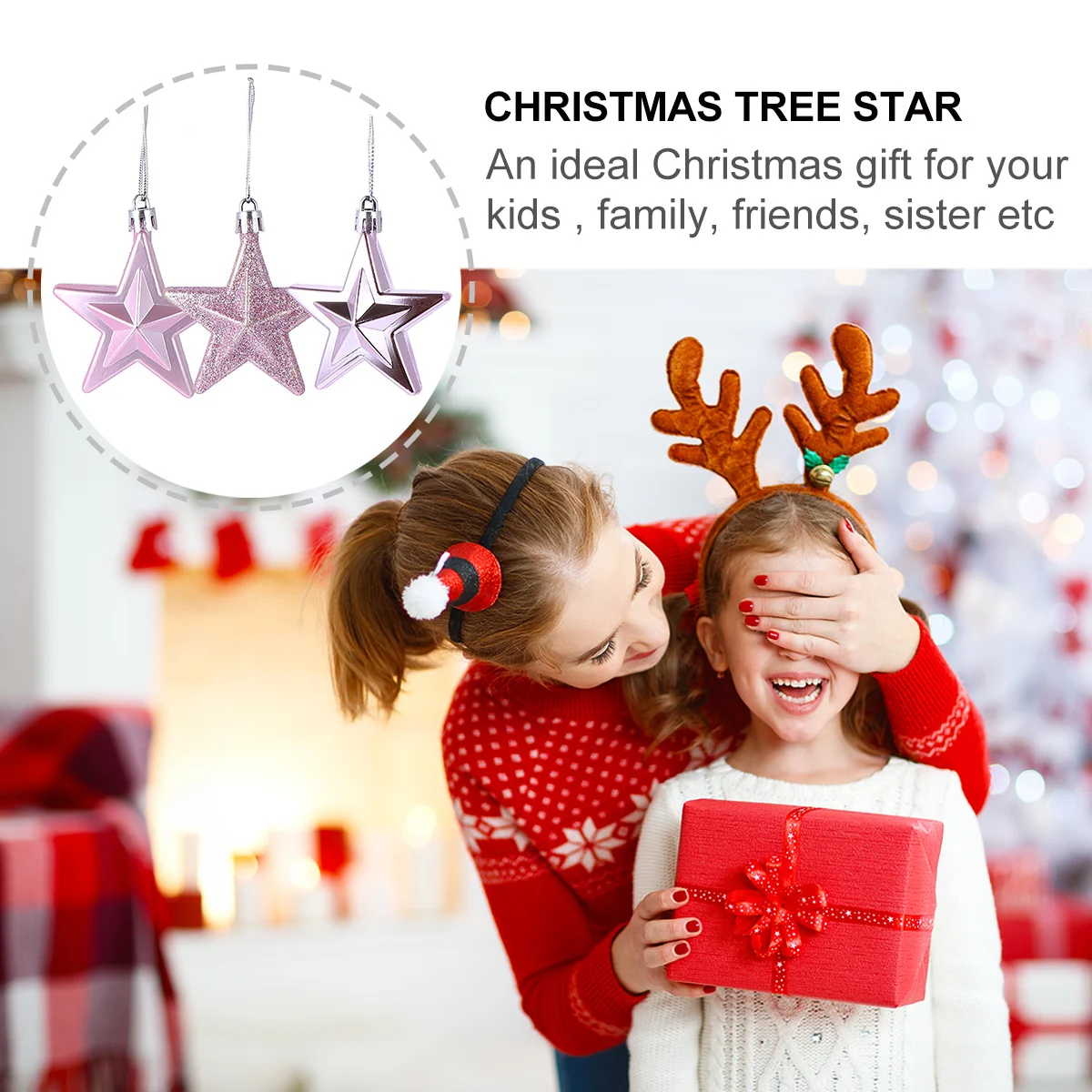 

18Pcs Christmas Tree Hanging Star Decor Plastic Five Pointed Ornaments for Home Hotel Office New Year Celebration