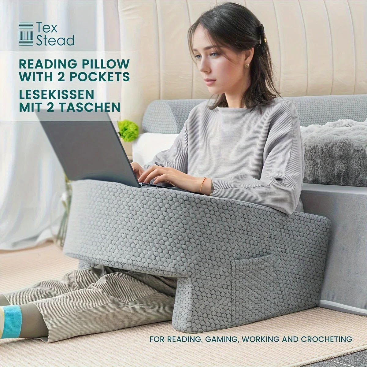 Air Layer Reading Pillow,Memory Foam Rectangular Backrest,Removable Cover Arm Support,Gaming Bed Rest for Sitting