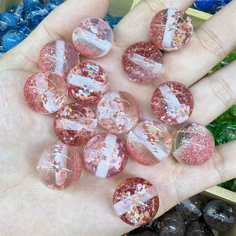 New arrived 100pcs/lot 16mm color glitter sequin effect geometry rounds shape resin beads diy jewelry garment hair accessory