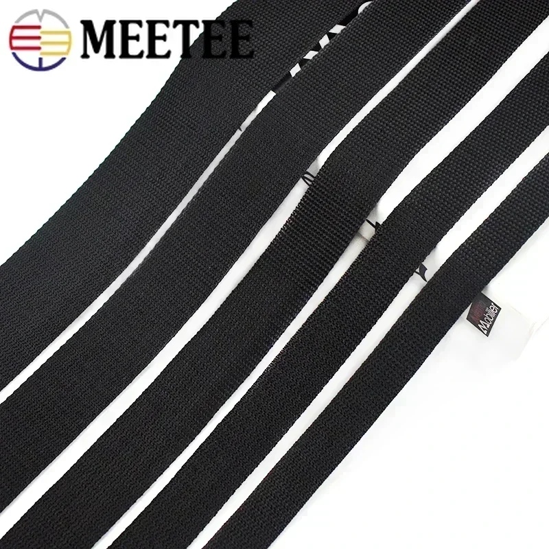 10M Meetee 20mm-100mm Black Polyester Webbing Band Backpack Strap Pet Collar Tape Belt Bag Sewing Bias Clothes Ribbon Accessory