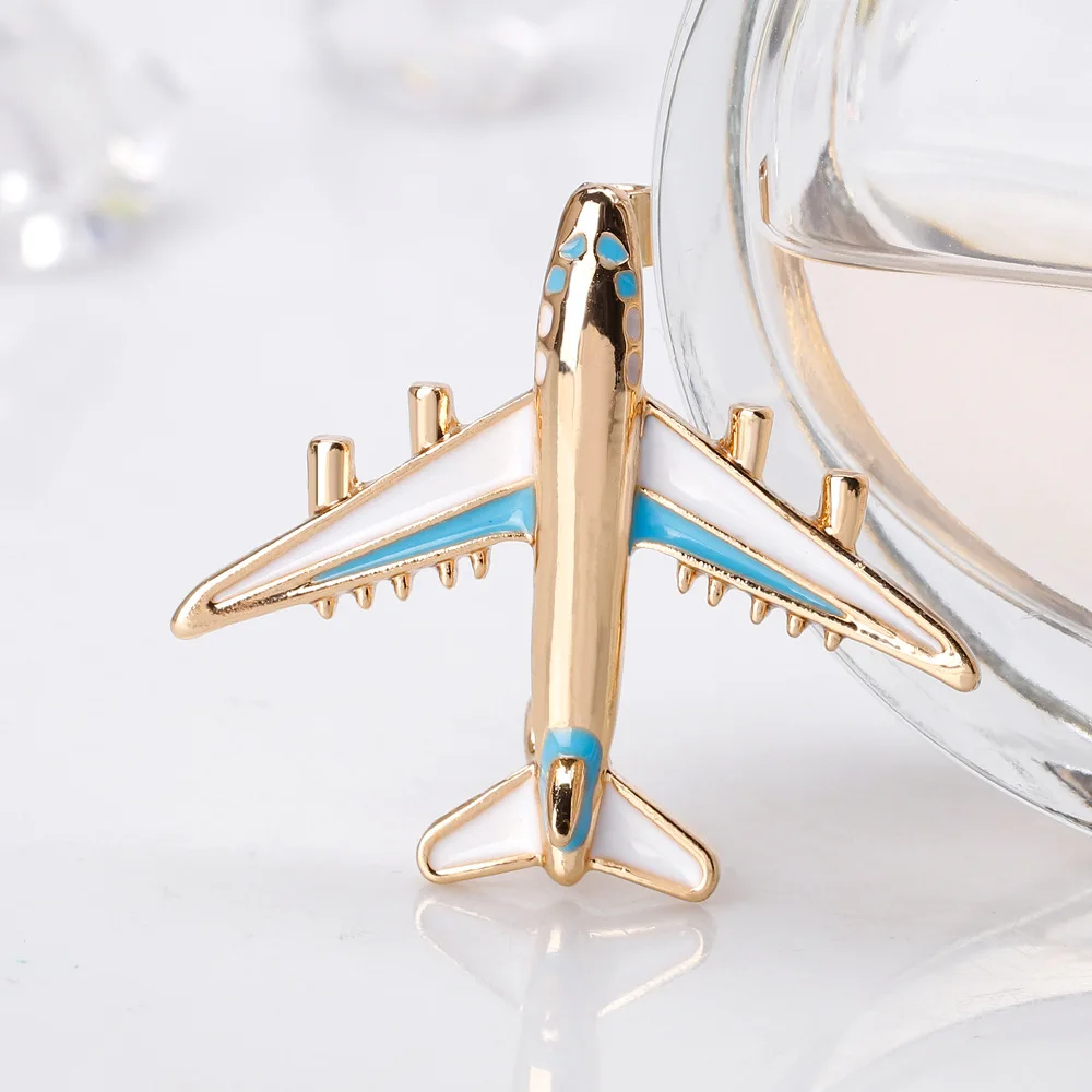 Alloy Airplane Brooch Pins For Women Men Enamel Red Blue Plane Luxury Brooch Badges For Clothes Suit Accessories Jewelry Gifts