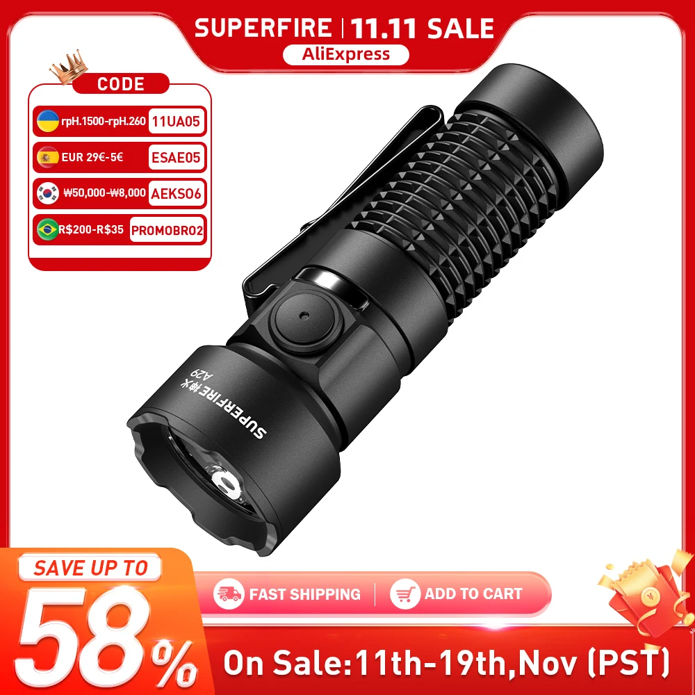 

NEW SUPERFIRE A29 EDC Torch Rechargeable Led Flashlight 15W High Power Tactical Tail magnetic Outdoor Camping Fishing Lantern