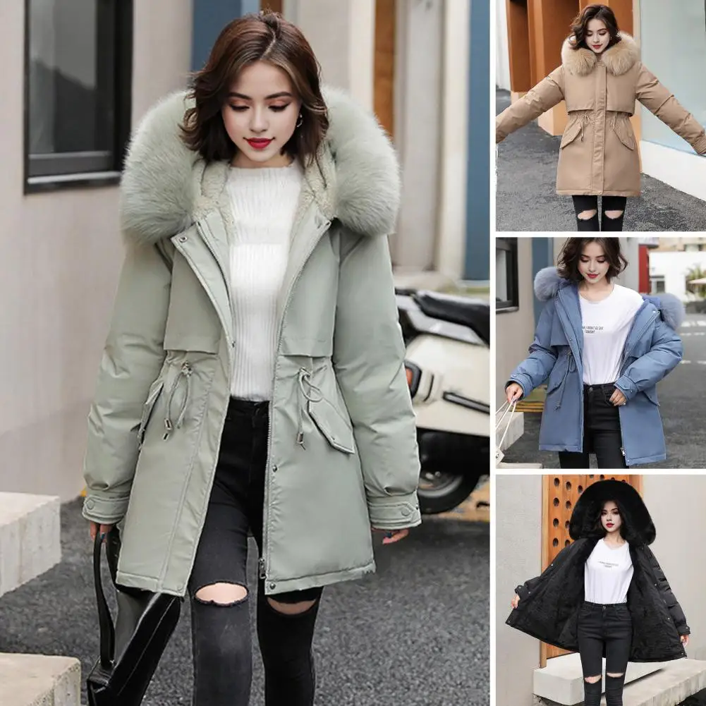 Winter Parka Jacket For Women 2024 New Long Sleeve Clothes Fashion Hooded Fur Collar Coat Thick Warm Casual Medium Length Coats