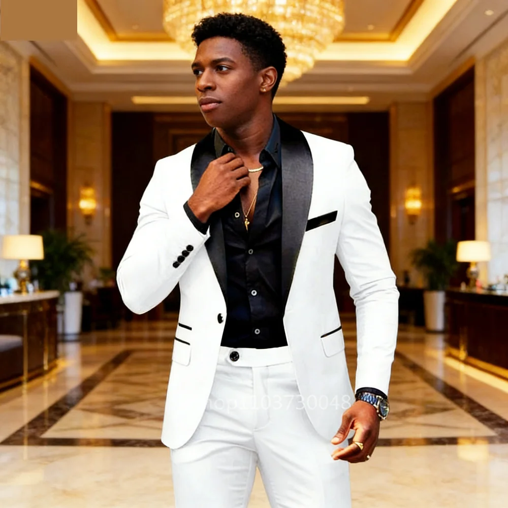 

Элегантные роскошные мужские свадебные костюмы: однобортный пиджак с шалевым воротником, приталенный крой, комплект из 2 предметов для жениха и шаферов, высококачественные костюмы-двойки (пиджак и брюки)