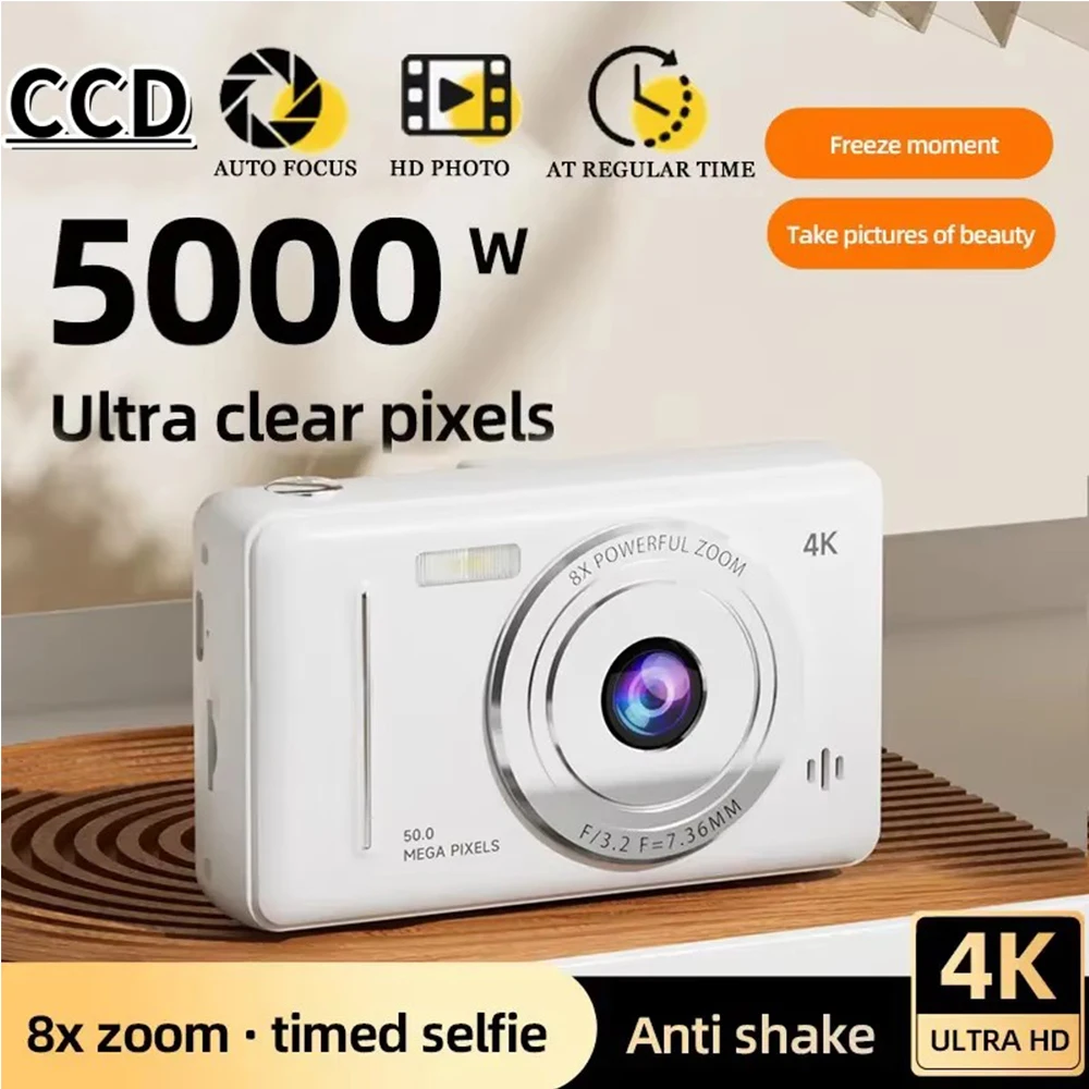 64GB 4K Digital Camera 8x Zoom Retro CCD Portable Card Camera Flash 50 Million HD Pixel Auto Focus Anti-shake Student Cameras