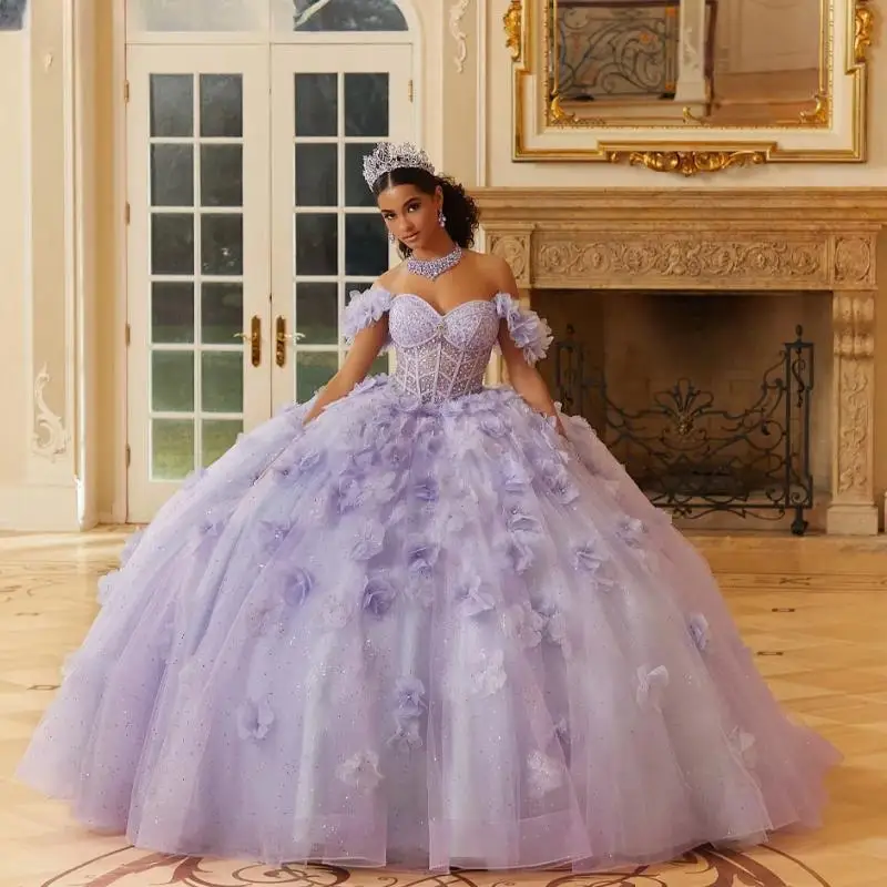 

Customized Light Purple Charming Quinceanera Dresses with Appliques Rhinestones Off The Shoulder Tulle Robe Princesse Blue