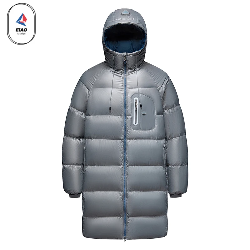 

Eiao 2025 Winter New Men Down Jacket Street Luxury Cold-proof Duck Down Parka Outdoor Sports Skiing Warm Puffer Long Hooded Coat
