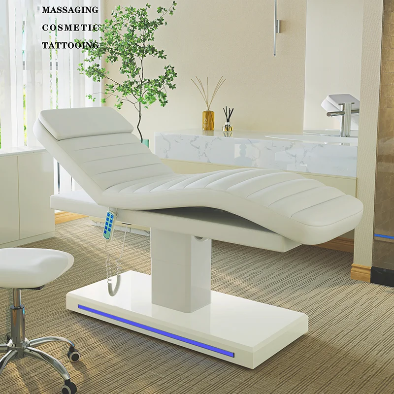 Electric Three Motor Sea Wave Blue Spa Bed With Gold Base For Tattoo Eyelash And Facial Treatments