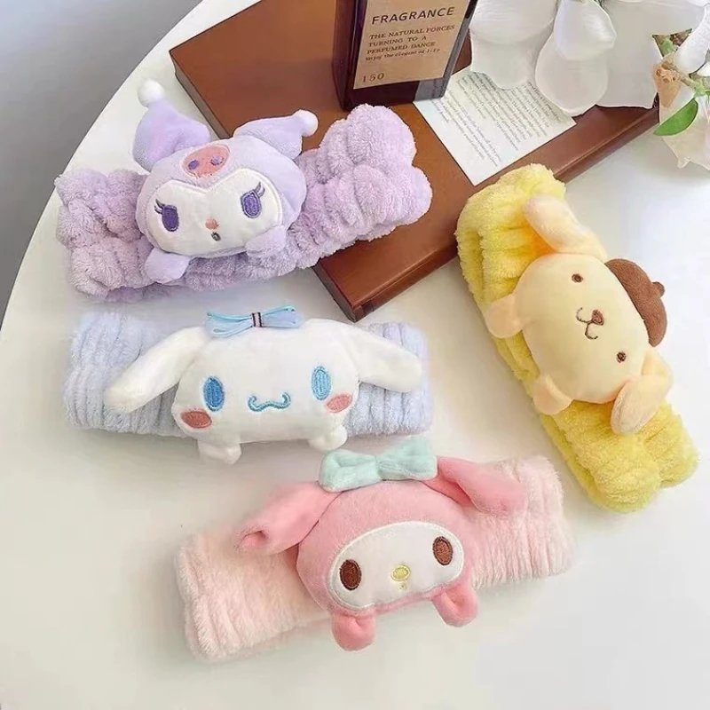 

Kawaii Sanrio Kuromi Melody Plush Doll Face Wash Makeup Hairband Cinnamoroll PompomPurin Sweet Non Slip Elastic Hair Accessories
