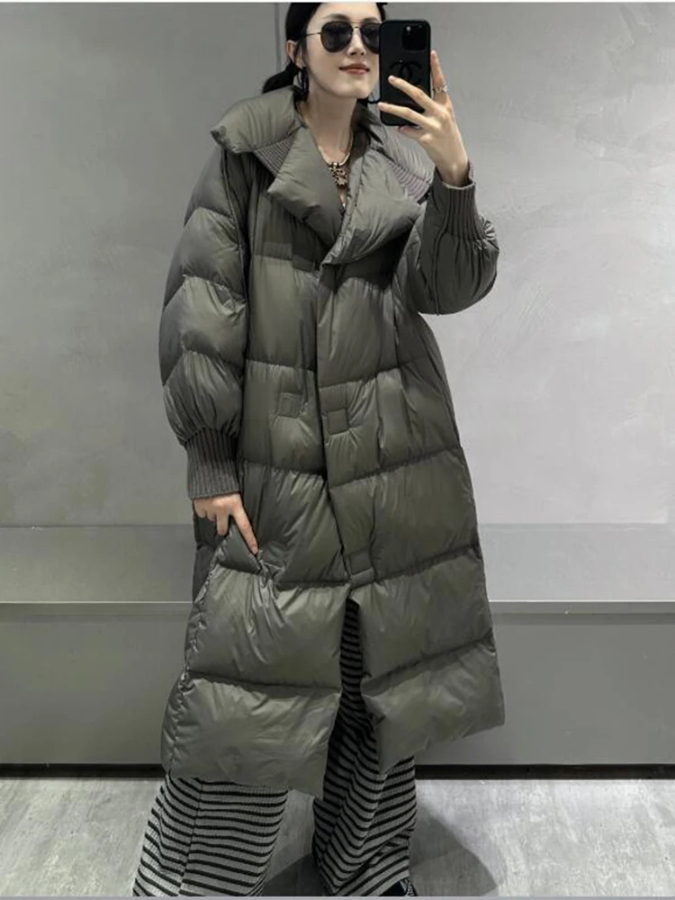 2024 Winter New Long White Down Puffer Jacket Thicken Warm Over Knee Maxi-Length Winter Coat Long Quilted Padded Coat