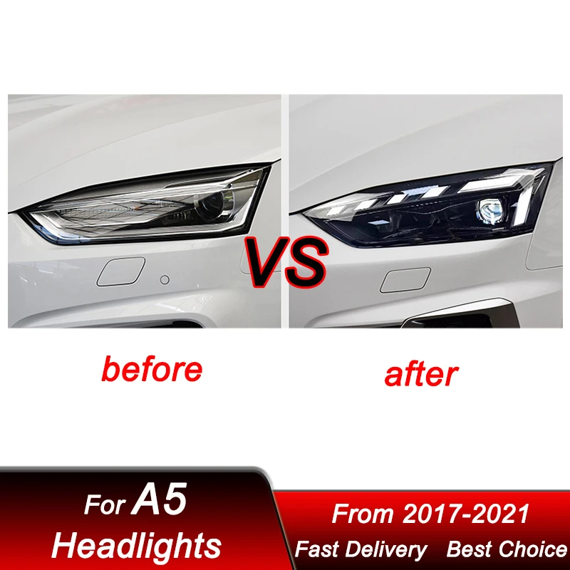 Car Headlights For Audi A5 2017-2021 RS style LED Auto Head lamp Assembly Upgrade High Configure Projector Lens Accessories Kit